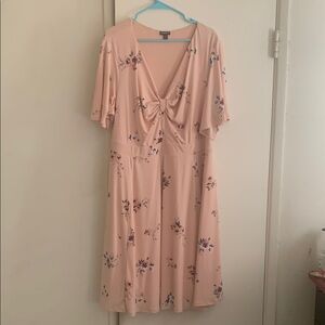 Pink Flutter Sleeve Wrap Midi Sundress